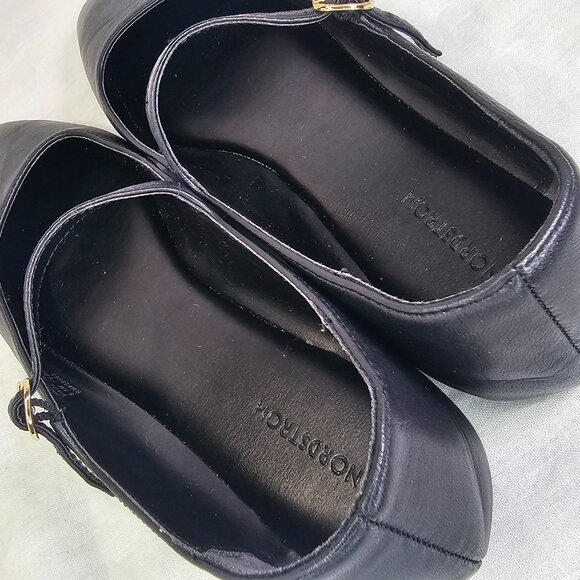 Nordstrom Lea Genuine Leather Square Toe Mary Jane Flats 8.5 Black - Picture 6 of 9